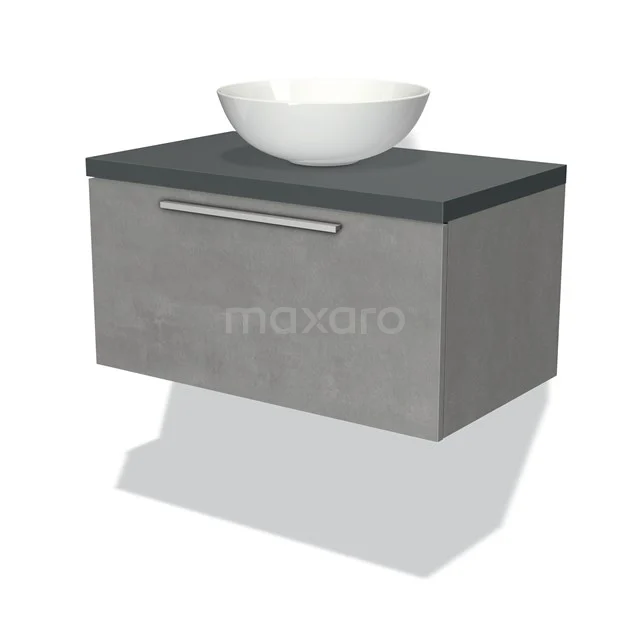 Modulo Plato Vanity units for countertop basin | 80 cm Light grey concrete Flat front Dark grey worktop 1 drawer BMK11-01706