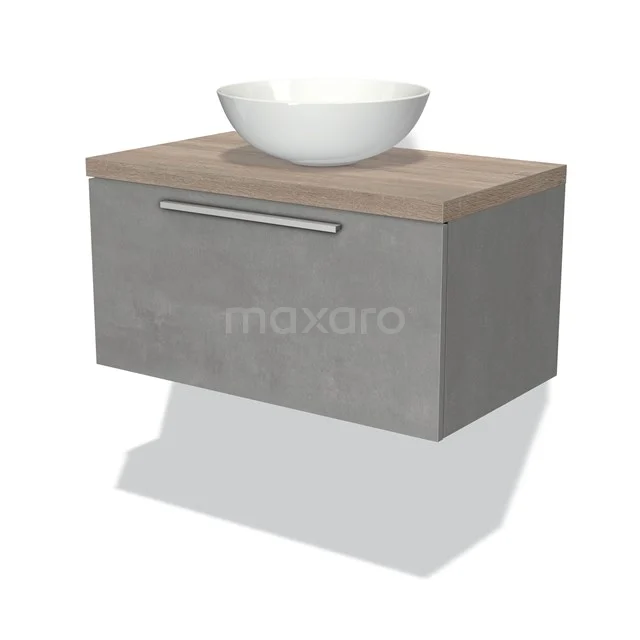 Modulo Plato Vanity units for countertop basin | 80 cm Light grey concrete Flat front Oak worktop 1 drawer BMK11-01708