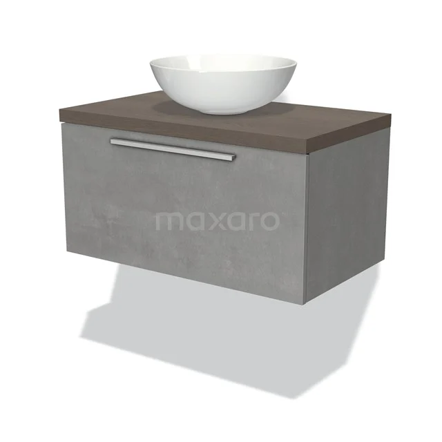 Modulo Plato Vanity units for countertop basin | 80 cm Light grey concrete Flat front Dark brown oak worktop 1 drawer BMK11-01712
