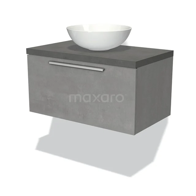 Modulo Plato Vanity units for countertop basin | 80 cm Light grey concrete Flat front Dark grey concrete worktop 1 drawer BMK11-01714