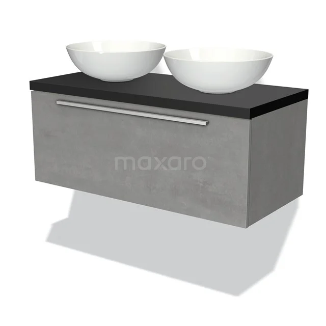 Modulo Plato Vanity units for countertop basin | 100 cm Light grey concrete Flat front Matte black worktop 1 drawer BMK11-01715