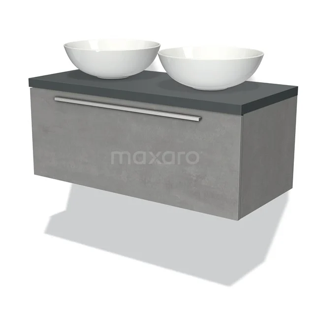 Modulo Plato Vanity units for countertop basin | 100 cm Light grey concrete Flat front Dark grey worktop 1 drawer BMK11-01719