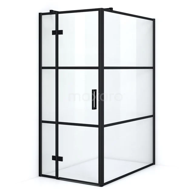 Schwarze, rechteckige Duschkabine mit Klarglas und industriellem Stil, ideal als stilvolle Badezimmerlösung.