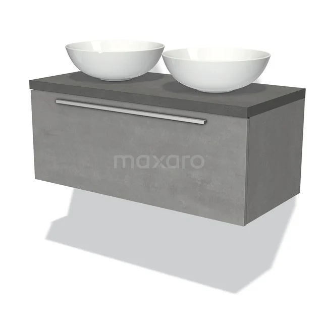 Modulo Plato Vanity units for countertop basin | 100 cm Light grey concrete Flat front Dark grey concrete worktop 1 drawer BMK11-01727