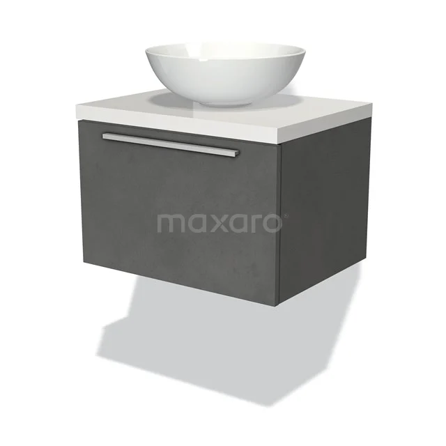 Graues hängendes Badezimmermöbel mit weißer Keramikschale, schlankes Design, ideal für moderne Bäder.