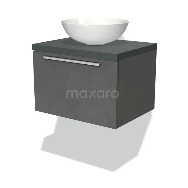 Wandmöbel Betonlook mit grauem Schublade und weißem rundes Waschbecken, perfekt für einen modernen Badezimmer Stil.