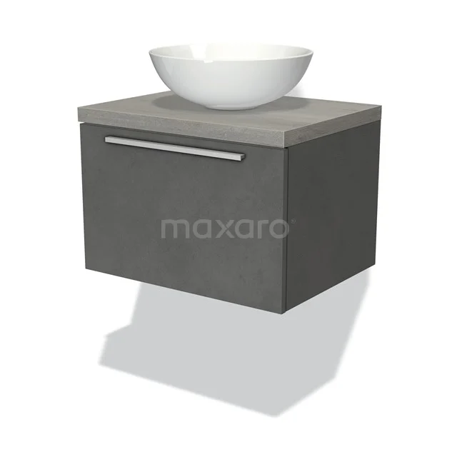 Modulo Plato Vanity units for countertop basin | 60 cm Dark grey concrete Flat front Grey oak worktop 1 drawer BMK11-01752
