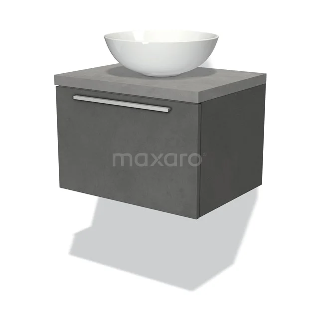 Grauer hängender Badschrank mit weißem rundem Aufsatzwaschbecken, modernes Design und metallischem Haltegriff, ideal für ein stilvolles Badezimmer.