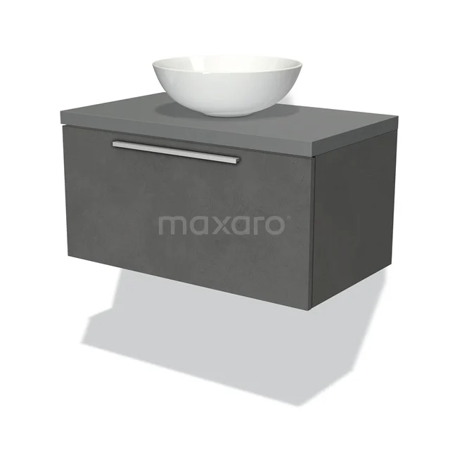 Modulo Plato Vanity units for countertop basin | 80 cm Dark grey concrete Flat front Mid grey worktop 1 drawer BMK11-01755