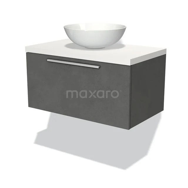 Graues Waschtischmöbel mit Keramikschale, hängendes Design, geeignet für moderne Bäder, ausgestattet mit metallischem Haltegriff.