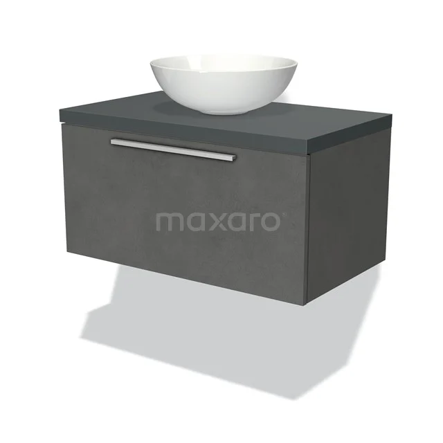 Modulo Plato Vanity units for countertop basin | 80 cm Dark grey concrete Flat front Dark grey worktop 1 drawer BMK11-01758