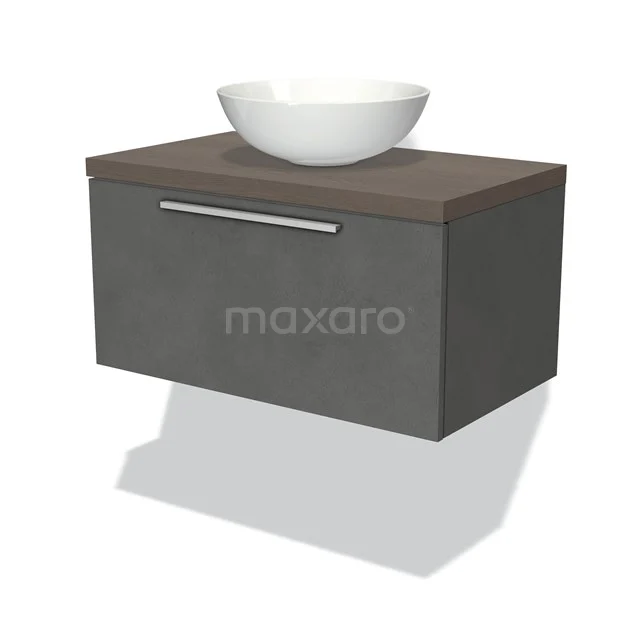 Modulo Plato Vanity units for countertop basin | 80 cm Dark grey concrete Flat front Dark brown oak worktop 1 drawer BMK11-01764