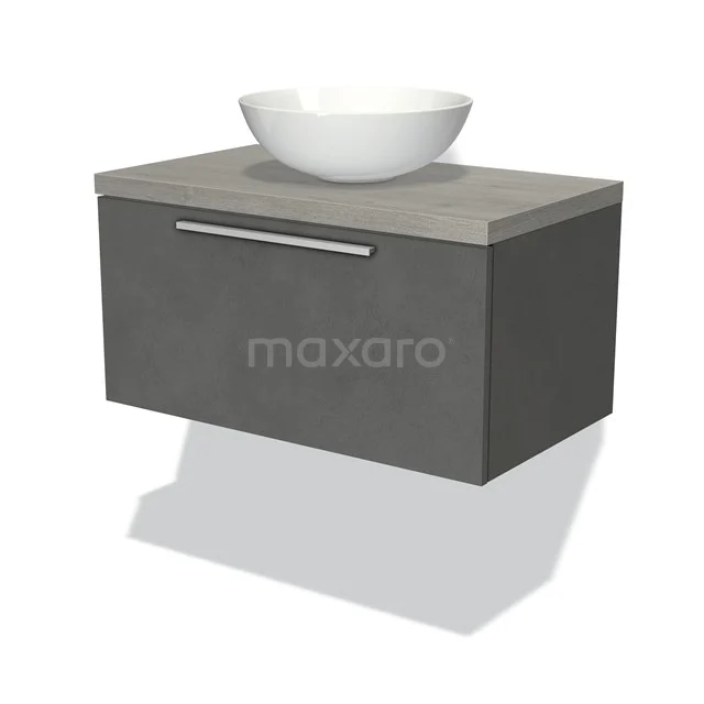 Modulo Plato Vanity units for countertop basin | 80 cm Dark grey concrete Flat front Grey oak worktop 1 drawer BMK11-01765