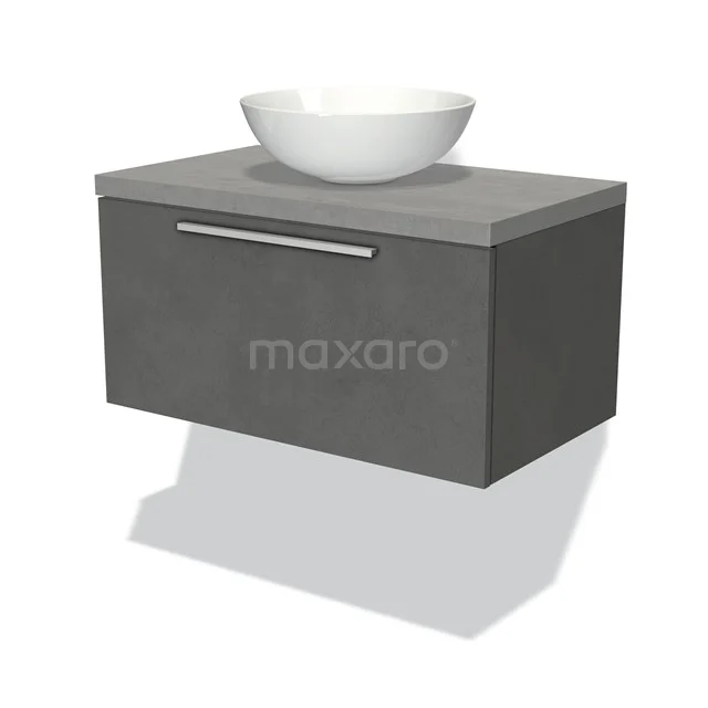 Modulo Plato Vanity units for countertop basin | 80 cm Dark grey concrete Flat front Light grey concrete worktop 1 drawer BMK11-01766