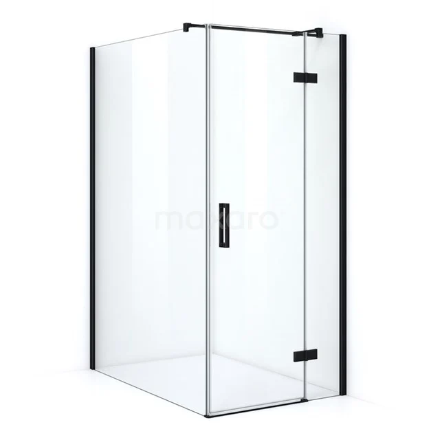 Pearl Shower cabin | 140x90 cm Matte black Clear glass Pivot door Rectangle CPB1463320M Glass shower enclosure with black profiles, square design, ideal for modern bathroom design.