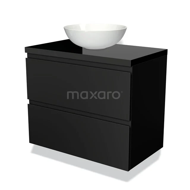 Zwarte badkamermeubelset met keramische wastafel, moderne rechte lijnen, glanzende afwerking, ideaal voor een stijlvolle badkamer.
