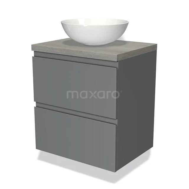 Grauer Badschrank mit zwei Schubladen, keramischem Waschbecken und modernem Design, ideal für stilvolle Badezimmerlagerung.