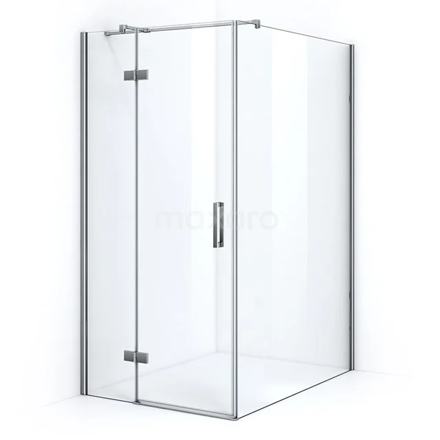 Modern glass shower enclosure with corner step, clear glass, metal hinges and Handle, perfect for any bathroom style.