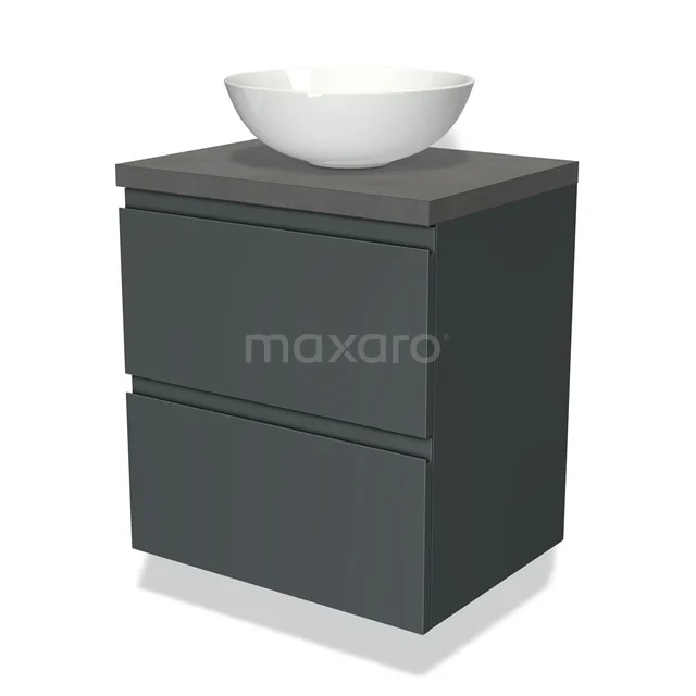 Dark grey Bathroom cabinet with two drawers, ceramic top sink and sleek design, perfect for modern bathrooms.