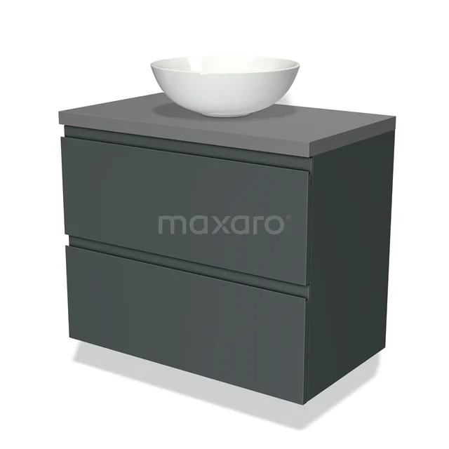 Grey bathroom furniture set with two drawers, ceramic countertop wash basin and sleek design, ideal for a modern bathroom.