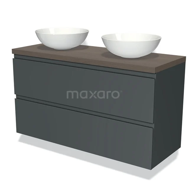 Modulo Plato Vanity units for countertop basin | 120 cm Dark grey Handle-less front Dark brown oak worktop 2 Stacked drawers BMK17-00911