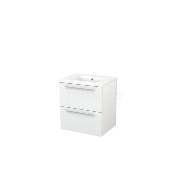 Bathroom unit 60cm Modulo+ High-gloss white 2 Drawers Flat Basin Ceramic BMP002302 White Bathroom unit with ceramic basin, 2 soft-close drawers and sleek design, ideal for modern bathroom design.