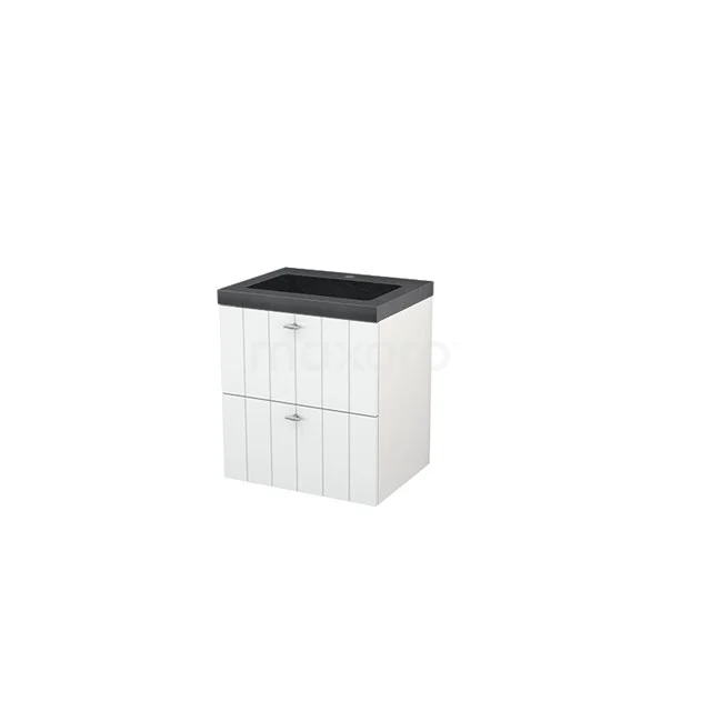 White wooden vanity units with basin in black, modern style, two drawers and groove pattern for stylish storage space.