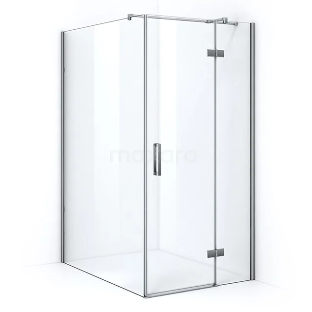 Pearl Shower cabin | 130x90 cm Chrome Clear glass Pivot door Rectangle CPB1363320C Glass corner shower cabin with sleek silver hinges, ideal for modern bathrooms.