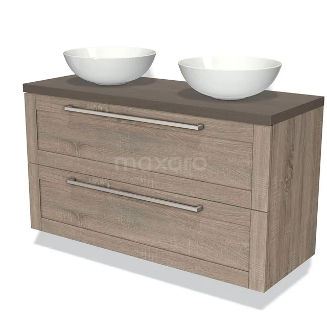 Modulo Plato Vanity units for countertop basin | 120 cm Oak Frame front Dark brown oak worktop 2 Stacked drawers BMK17-01174