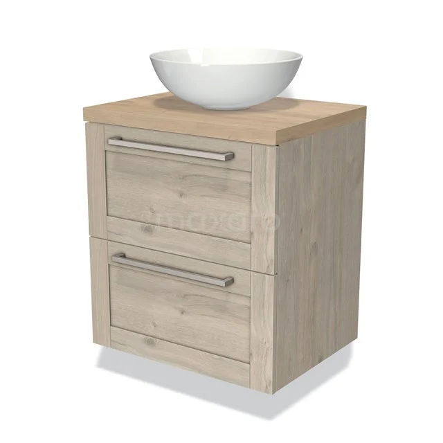 Wooden bathroom unit with drawers, white bowl-shaped basin; modern design, ideal for practical bathroom storage.