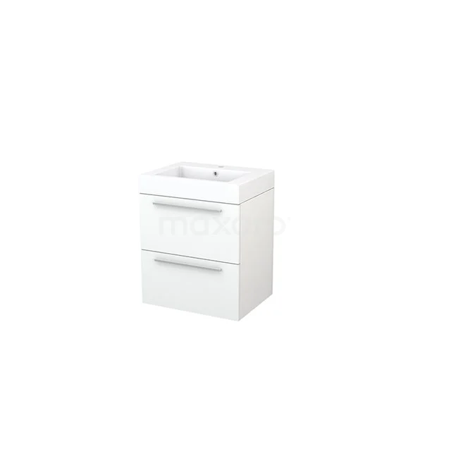 White Bathroom unit with two drawers, compact design, made of high-gloss material, ideal for small bathrooms.
