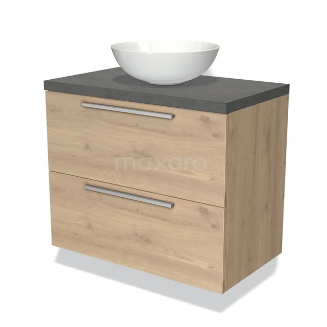 Holz Badezimmermöbel mit zwei Schubladen, Grau Stein Platte und weißen Aufsatz Waschbecken, modernes Design.