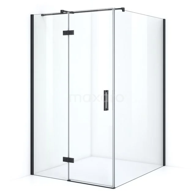 Moderne Glas-Duschkabine mit schwarzen Aluminium-Profilen, elegantes Design, perfekt für ein stilvolles Badezimmer-Upgrade.