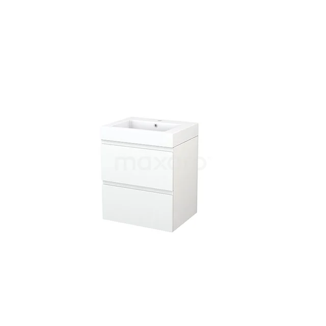 White Bathroom unit with two drawers, compact design, ideal for small bathrooms; modern style, high-gloss finish.