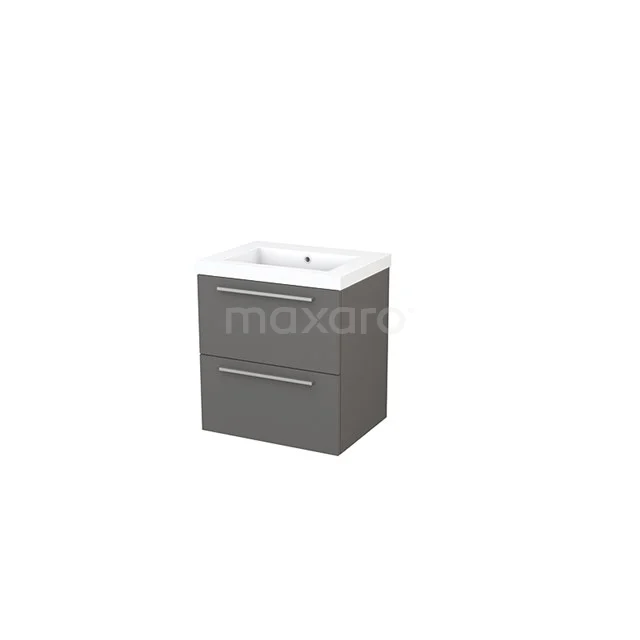 Modulo+ Bathroom furniture with sink | 60 cm Basalt Flat front Mineral marble 2 Stacked drawers BMP002375 Grey Bathroom cabinet with two drawers, ceramic basin, modern design, ideal for stylish and compact bathrooms.