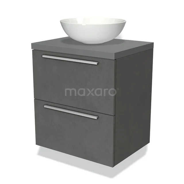 Modulo Plato Vanity units for countertop basin | 60 cm Dark grey concrete Flat front Mid grey worktop 2 Stacked drawers BMK17-01754