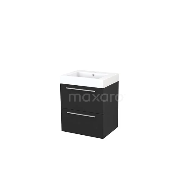 Modulo+ Vanity units with basin | 60 cm Carbon Flat front Mineral marble 2 Stacked drawers BMP002412 Black bathroom furniture set with white ceramic basin, two drawers and sleek design for modern bathrooms.