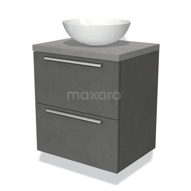 Modulo Plato Vanity units for countertop basin | 60 cm Dark grey concrete Flat front Light grey concrete worktop 2 Stacked drawers BMK17-01765