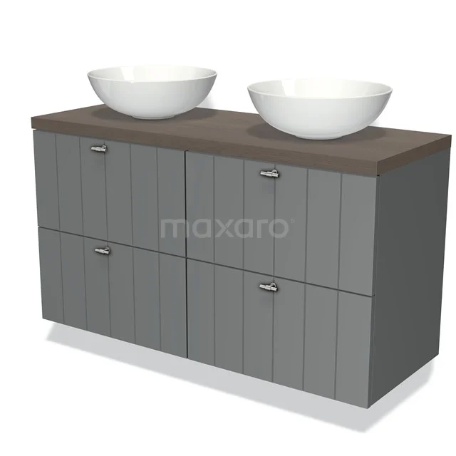 Modulo Plato Vanity units for countertop basin | 120 cm Mid grey Slat front Dark brown oak worktop 4 drawers BMK18-00181