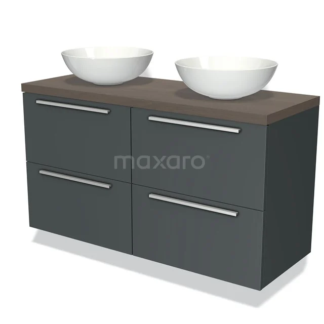 Modulo Plato Vanity units for countertop basin | 120 cm Dark grey Flat front Dark brown oak worktop 4 drawers BMK18-00297