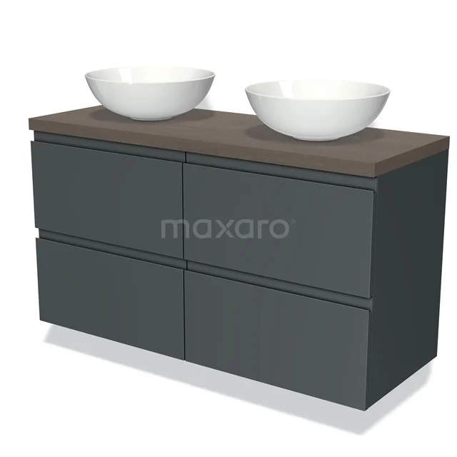 Modulo Plato Vanity units for countertop basin | 120 cm Dark grey Handle-less front Dark brown oak worktop 4 drawers BMK18-00299