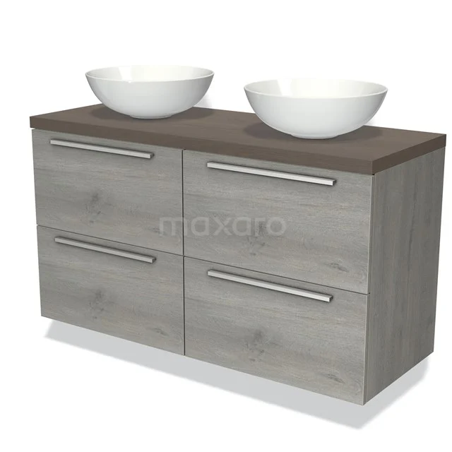 Modulo Plato Vanity units for countertop basin | 120 cm Grey oak Flat front Dark brown oak worktop 4 drawers BMK18-00498