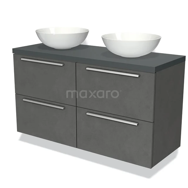 Modulo Plato Vanity units for countertop basin | 120 cm Dark grey concrete Flat front Dark grey worktop 4 drawers BMK18-00521