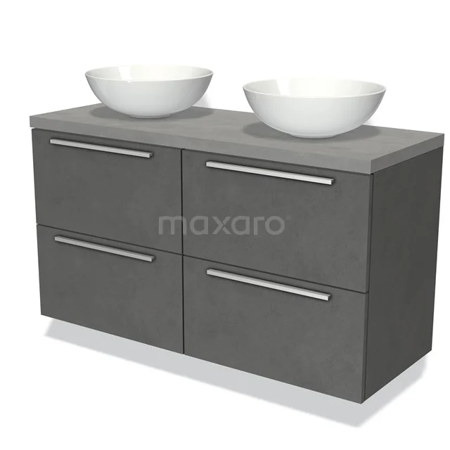 Modulo Plato Vanity units for countertop basin | 120 cm Dark grey concrete Flat front Light grey concrete worktop 4 drawers BMK18-00529