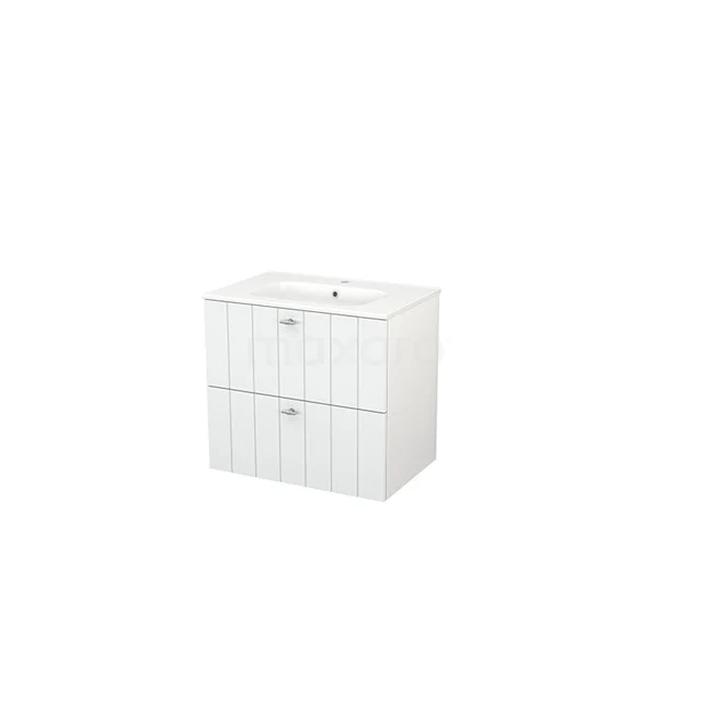 White bathroom unit with basin, 2 soft-close drawers, modern design, vertical lines and durable finish.