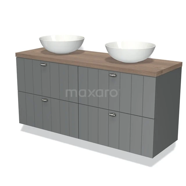 Modulo Plato Badkamermeubel voor waskom | 140 cm Middengrijs Lamel front Middenbruin eiken blad 4 lades BMK18-00594