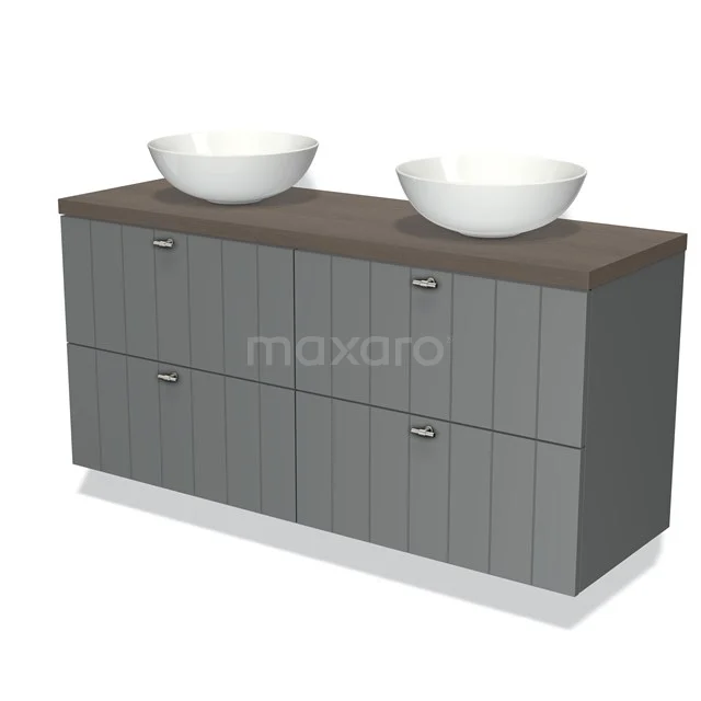 Modulo Plato Vanity units for countertop basin | 140 cm Mid grey Slat front Dark brown oak worktop 4 drawers BMK18-00597