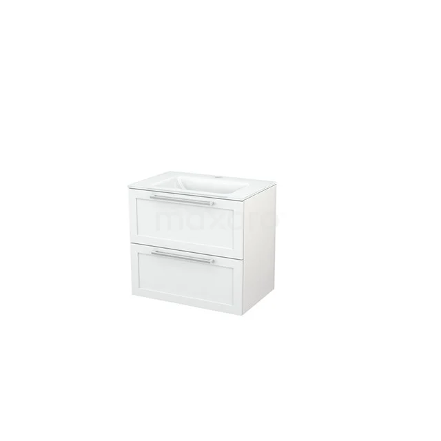 Modulo+ Waschtische | 70 cm Hochglanz Weiß Rahmen front Glas 2 übereinanderliegende Schubladen BMP002512 Weißes Badezimmermöbel mit zwei Schubladen, schlankem Design und glänzender Oberfläche, perfekt für moderne Bäder.