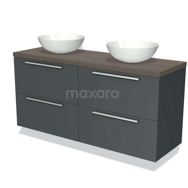 Modulo Plato Vanity units for countertop basin | 140 cm Dark grey Flat front Dark brown oak worktop 4 drawers BMK18-00713