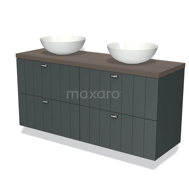 Modulo Plato Vanity units for countertop basin | 140 cm Dark grey Slat front Dark brown oak worktop 4 drawers BMK18-00714